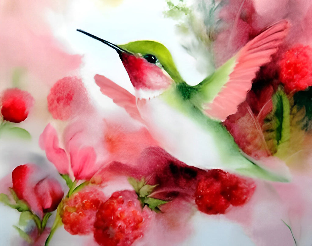 Kolibri und rote Blüten Malen nach Zahlen