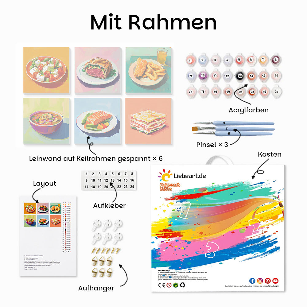 Köstliche Küche 6 Stück Mini Malen nach Zahlen