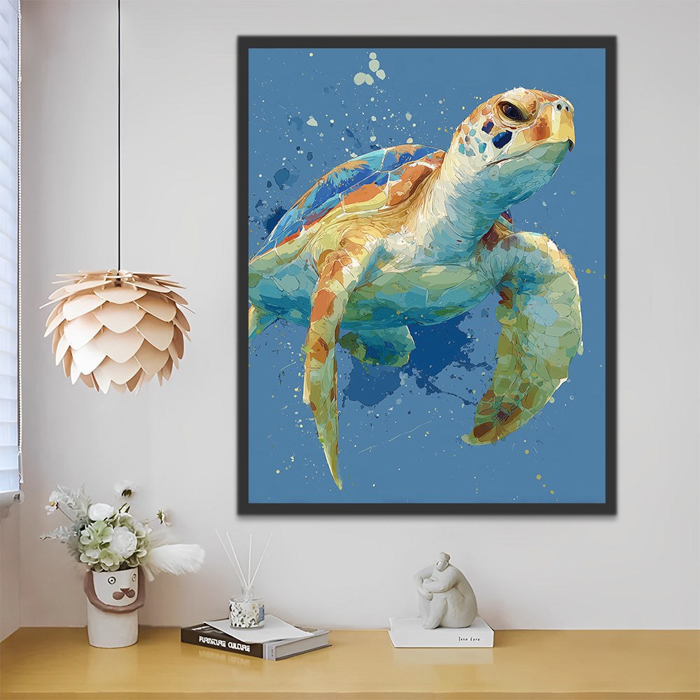 Kräftig schwimmende Schildkröte Malen nach Zahlen