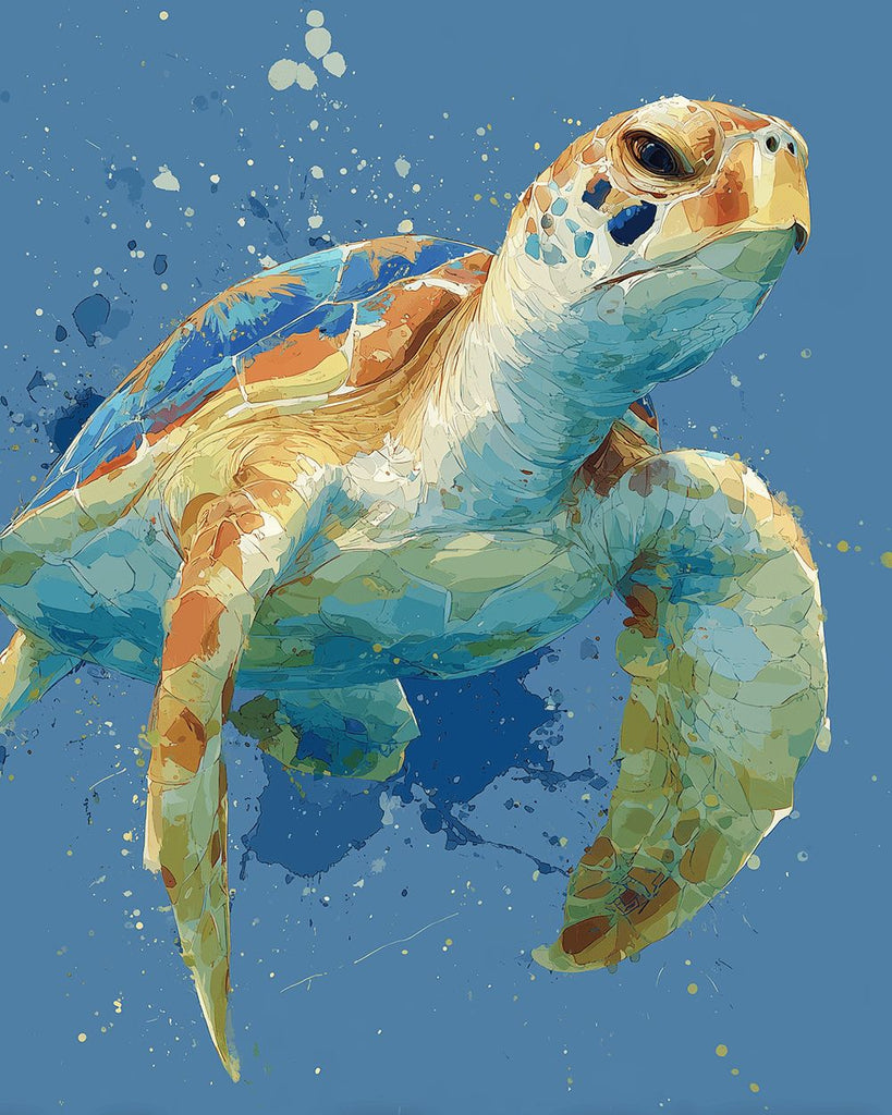 Kräftig schwimmende Schildkröte Malen nach Zahlen