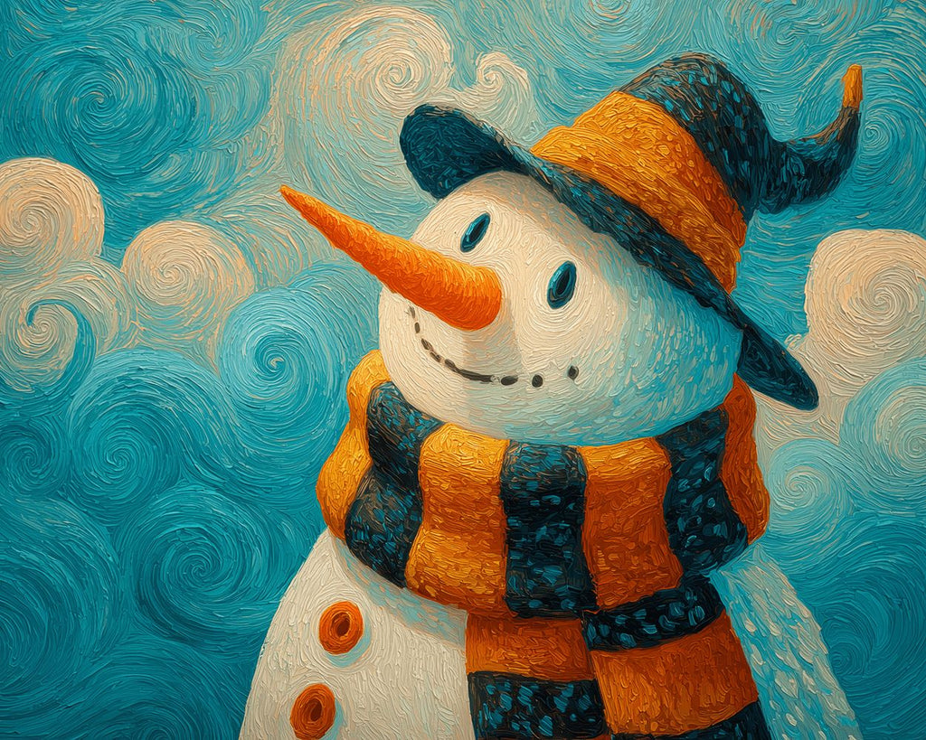 Lächelnder Schneemann mit dickem Schal Malen nach Zahlen