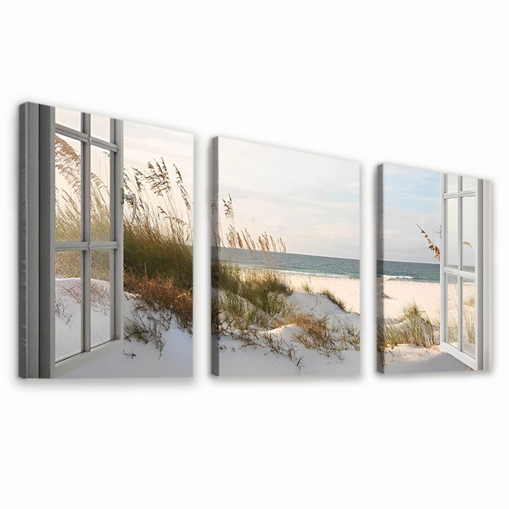 Landschaft außerhalb Fenster 3-teilig Triptychon Malen nach Zahlen