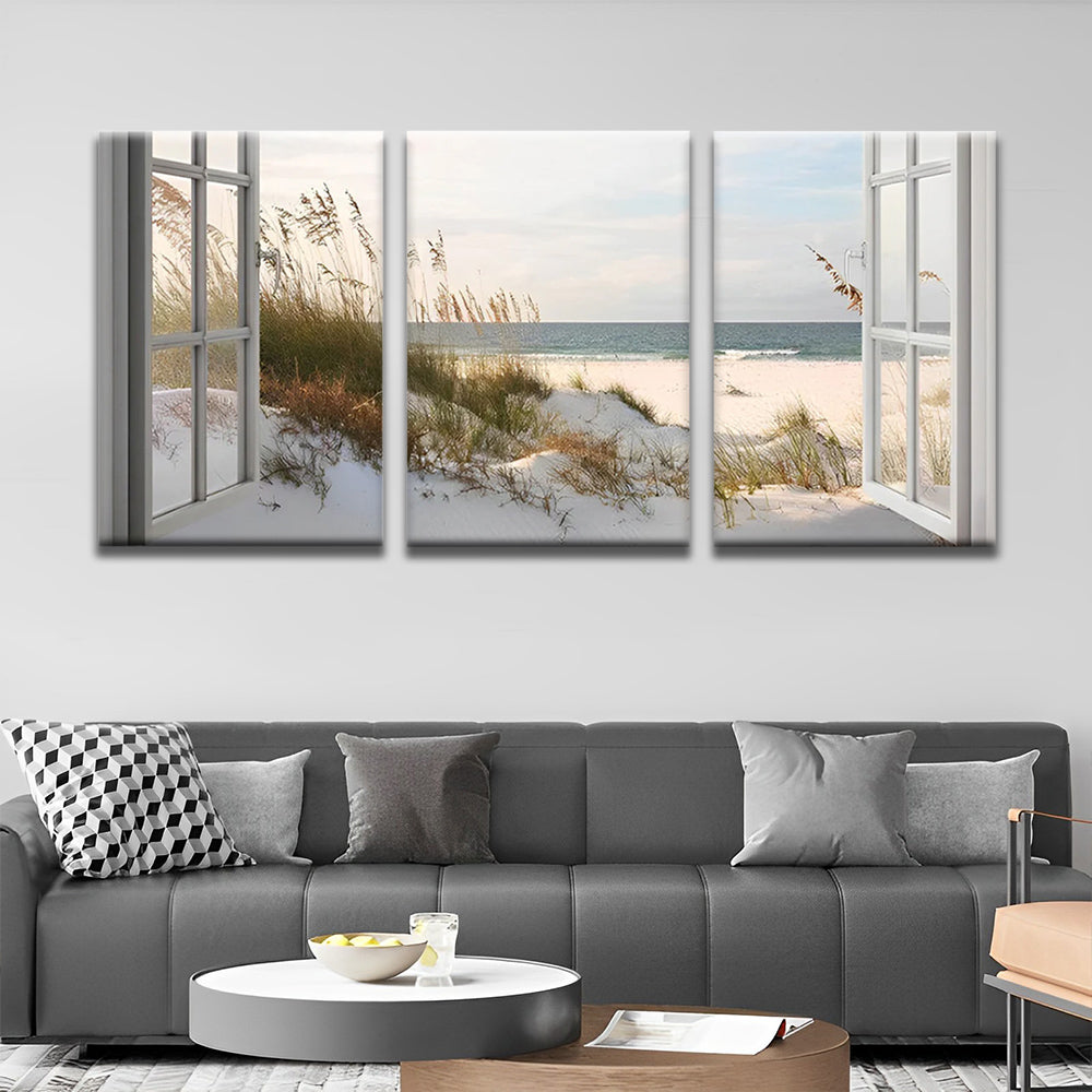 Landschaft außerhalb Fenster 3-teilig Triptychon Malen nach Zahlen