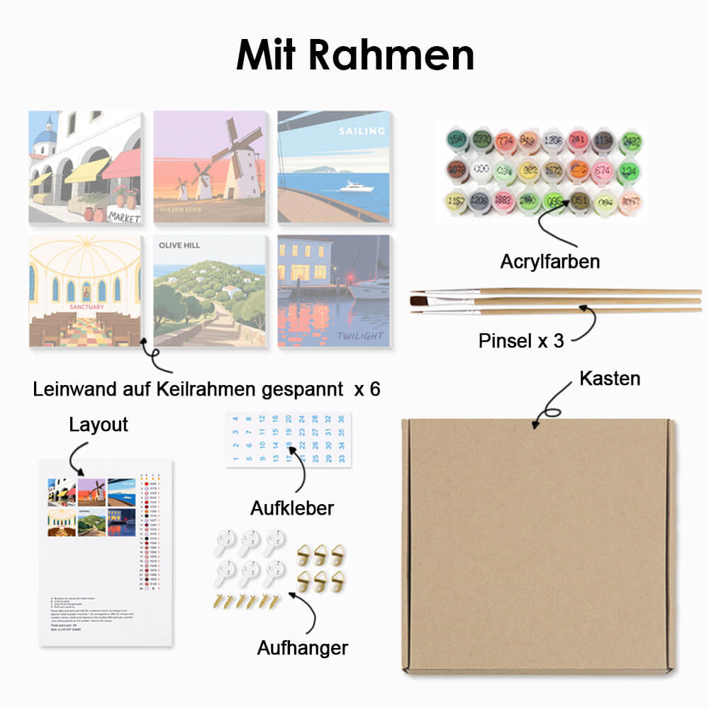 Landschaften Verschiedener Städte 6 Stück Mini Malen nach Zahlen
