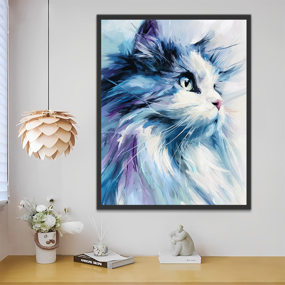 Langhaarige Katze konzentriert sich Malen nach Zahlen