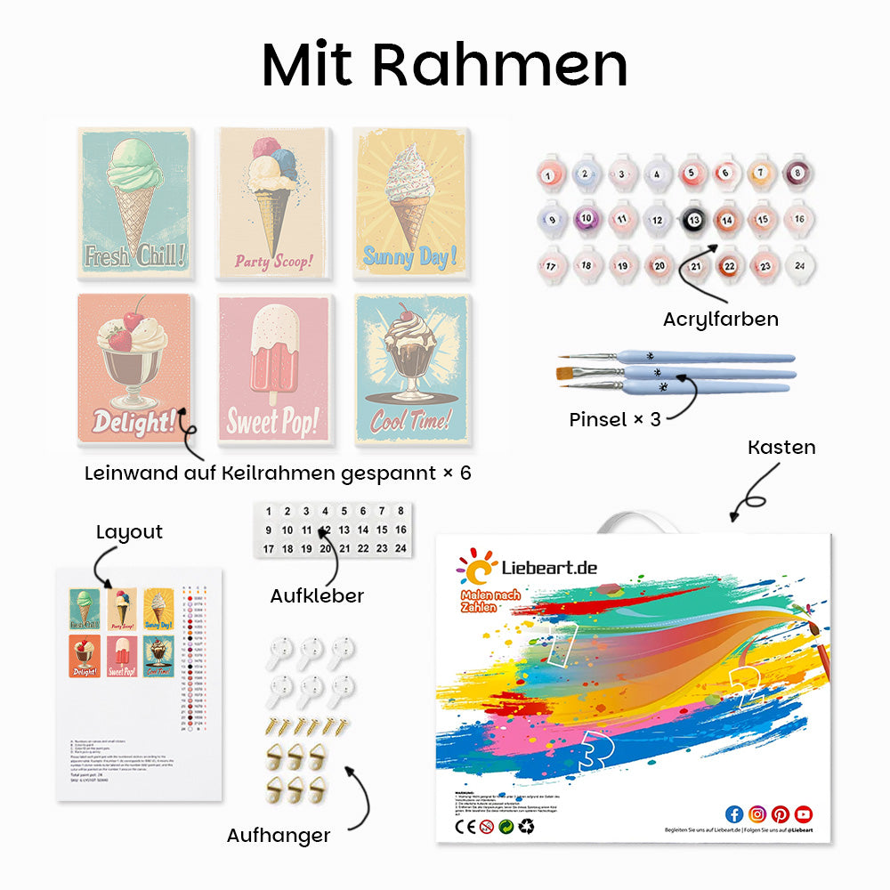 Leckere Eis 6 Stück Mini Malen nach Zahlen
