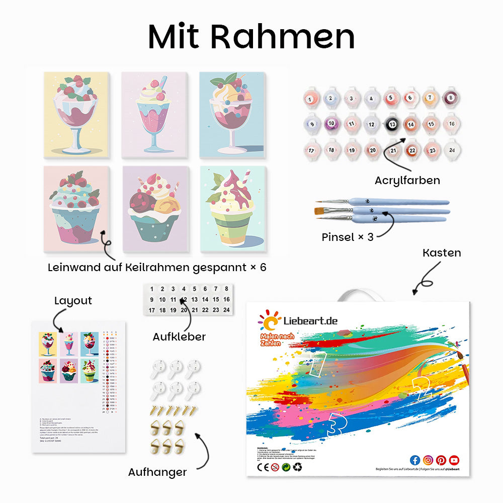 Leckere Eiscremes 6 Stück Mini Malen nach Zahlen