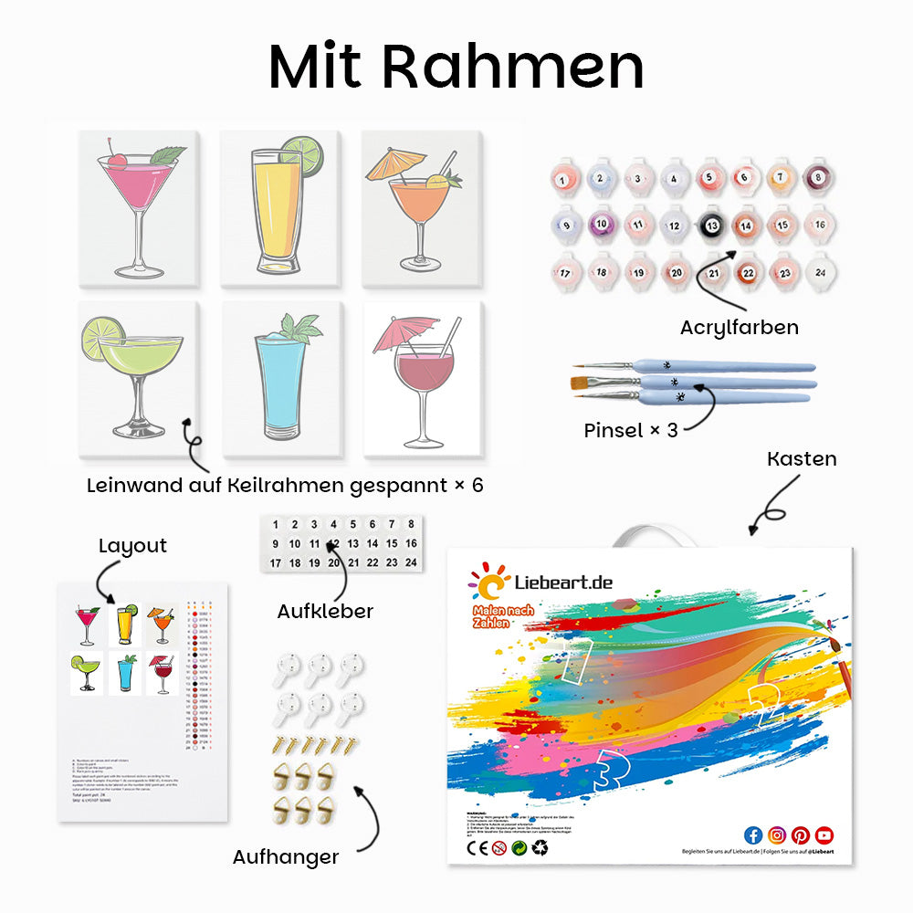 Leckerer Saft 6 Stück Mini Malen nach Zahlen