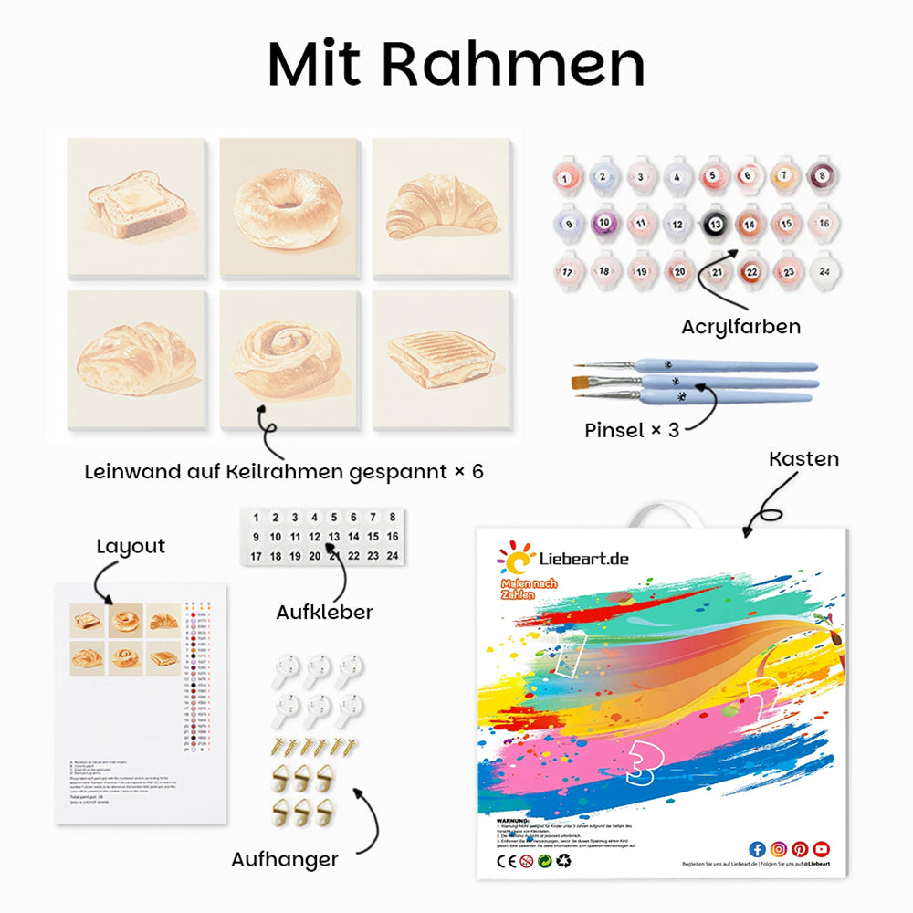 Leckeres Brot 6 Stück Mini Malen nach Zahlen