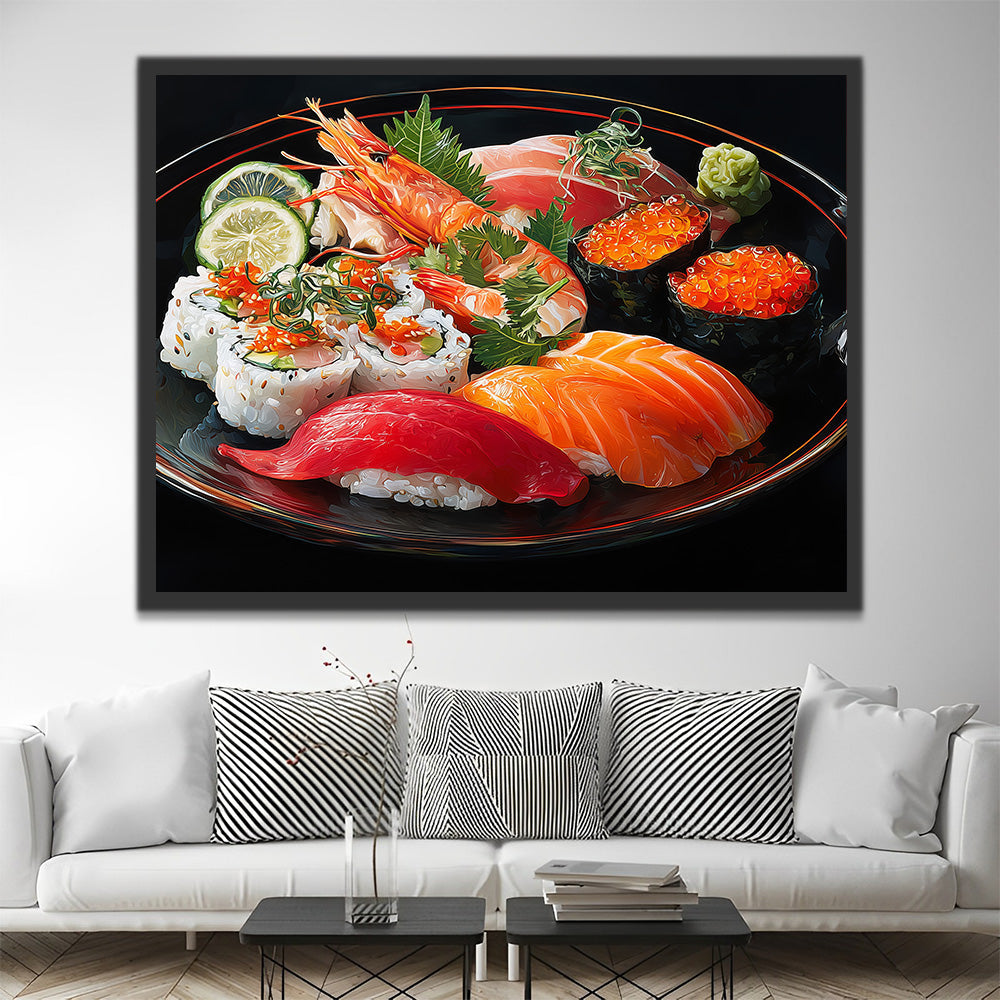 Leckeres Meeresfrüchte-Sushi Malen nach Zahlen