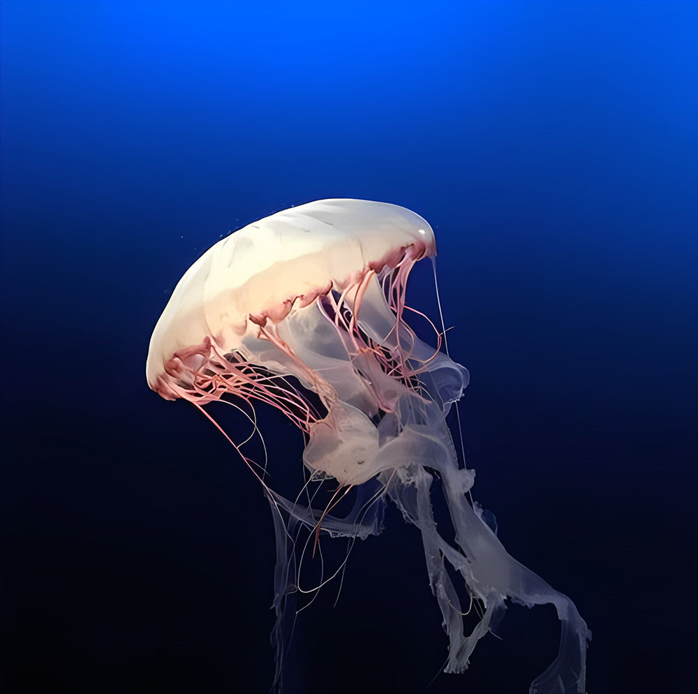 Leuchtende weiße Qualle in der Tiefsee Malen nach Zahlen