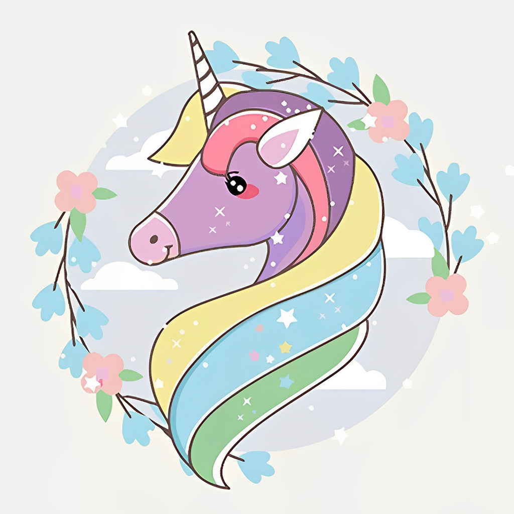 Lila Cartoon Einhorn und Blumen Malen nach Zahlen Für Kinder