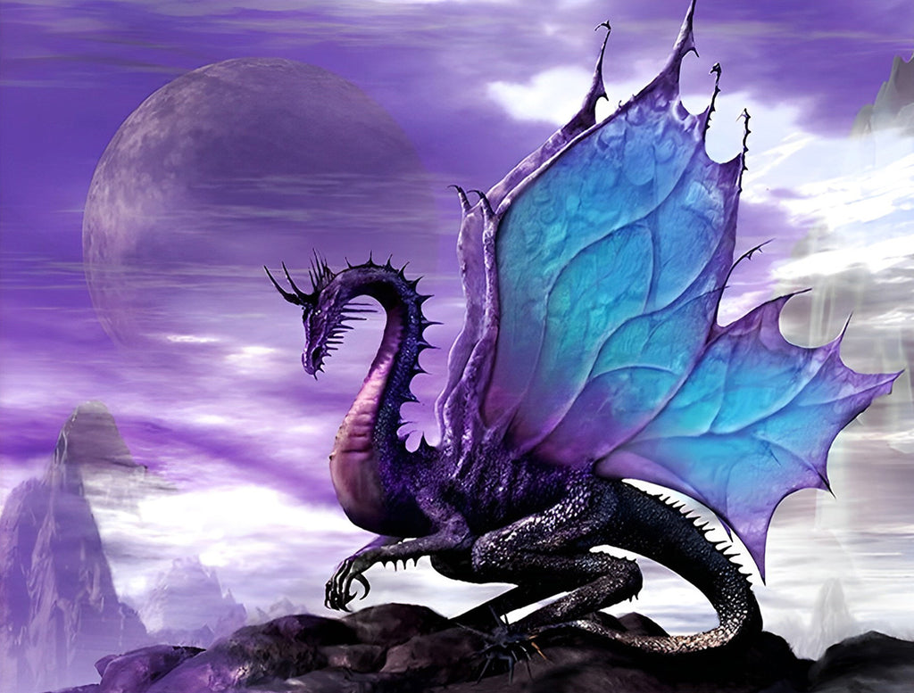 Lila Drache mit blauen Flügeln Malen nach Zahlen