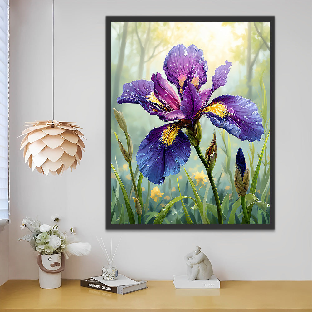 Lila Iris mit Tau in der Wildnis Malen nach Zahlen