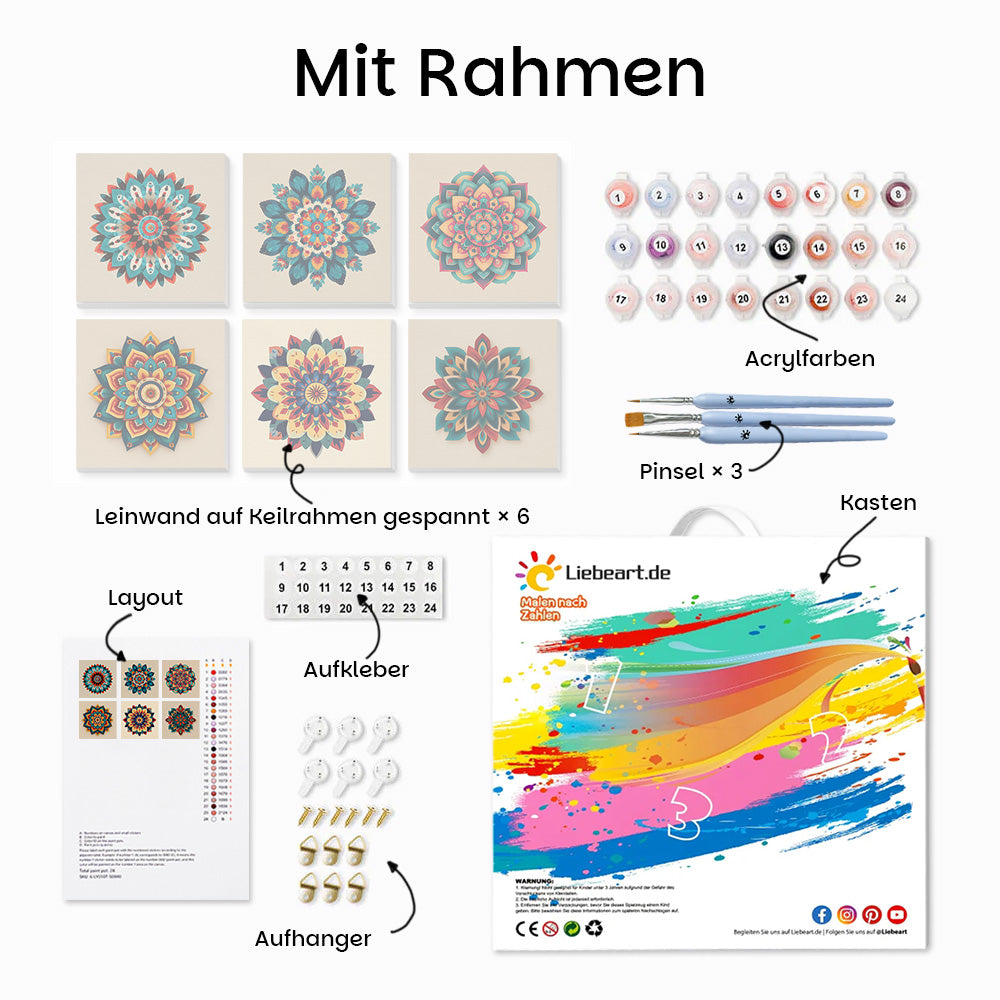 Lotus Mandala 6 Stück Mini Malen nach Zahlen
