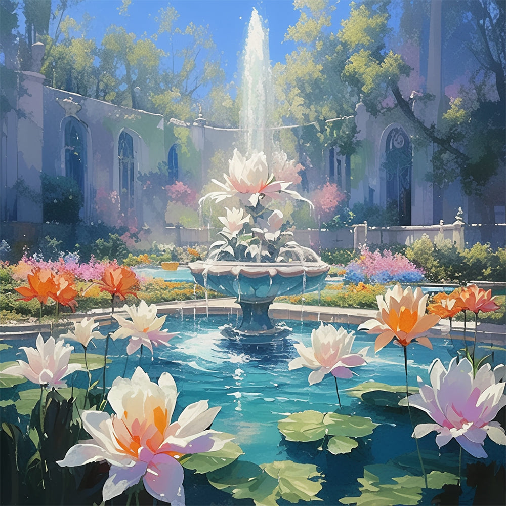 Lotus und Brunnen Malen nach Zahlen