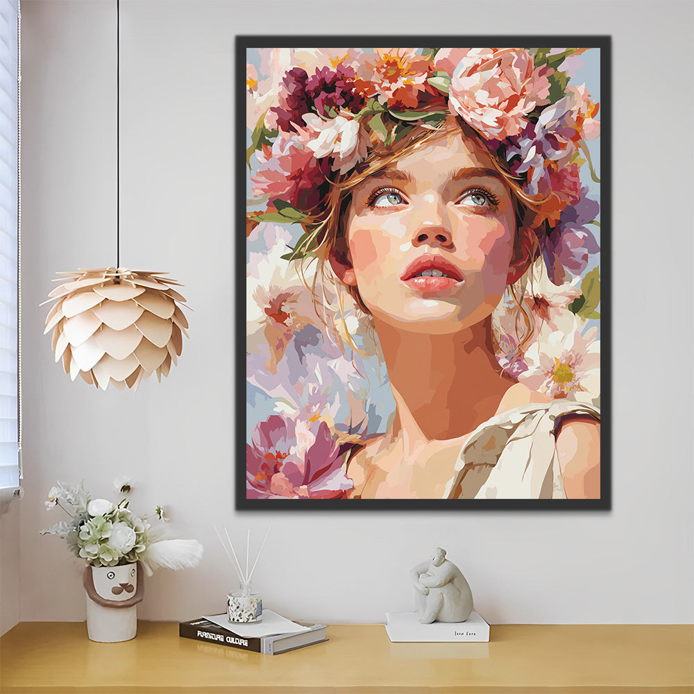 Mädchen mit Blumenkranz Malen nach Zahlen