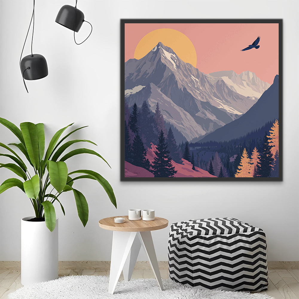 Majestätische Berge und Wälder Malen nach Zahlen