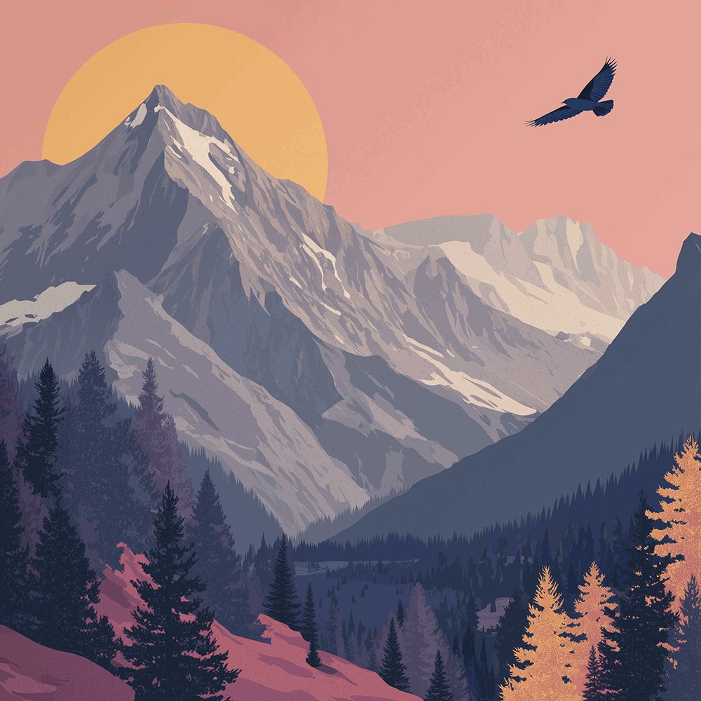 Majestätische Berge und Wälder Malen nach Zahlen