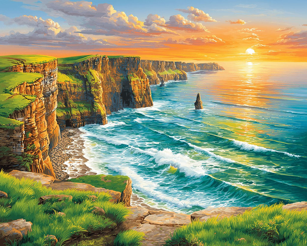 Meer und Klippen bei Sonnenaufgang Malen nach Zahlen