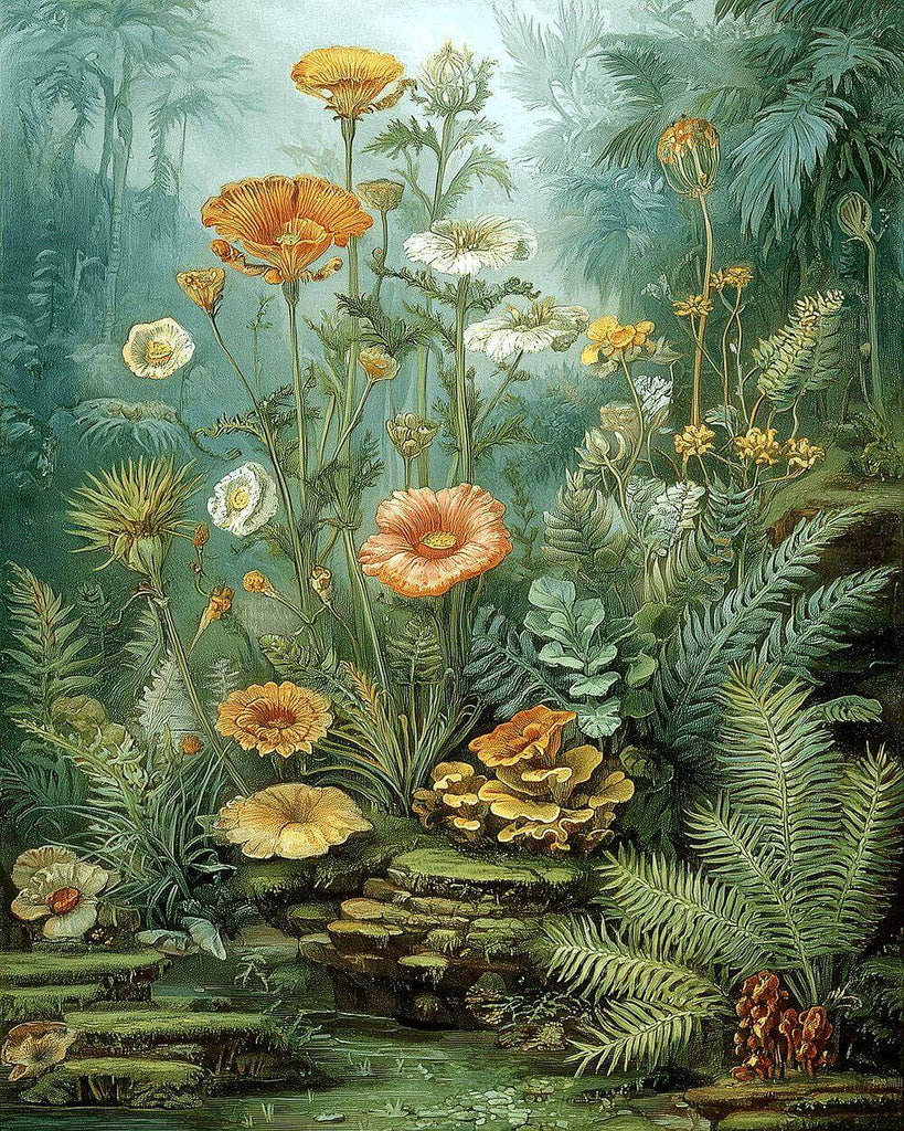 Mohnblumen im Dschungel Malen nach Zahlen