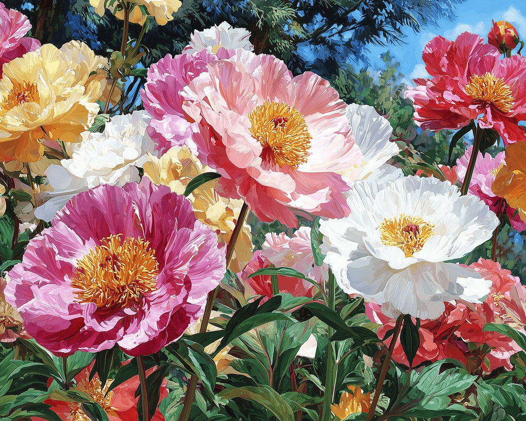 Mohnblumen mit goldenen Staubgefäßen in der Natur Malen nach Zahlen