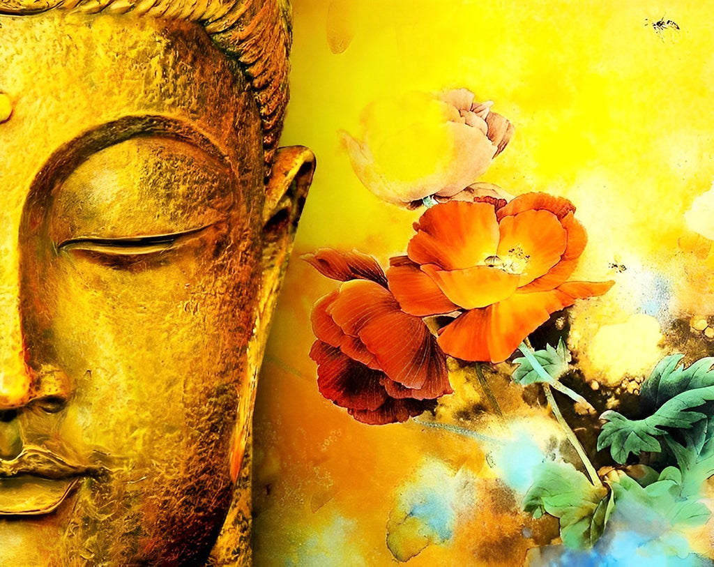 Mohnblumen neben Buddha Malen nach Zahlen