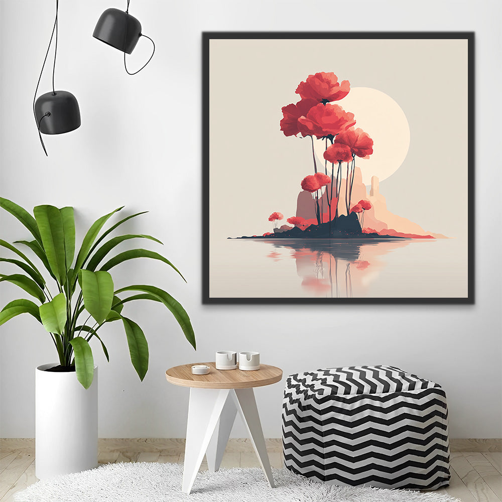 Mond und rote Mohnblumen Malen nach Zahlen