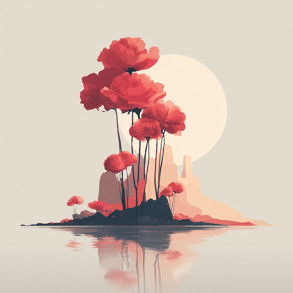 Mond und rote Mohnblumen Malen nach Zahlen