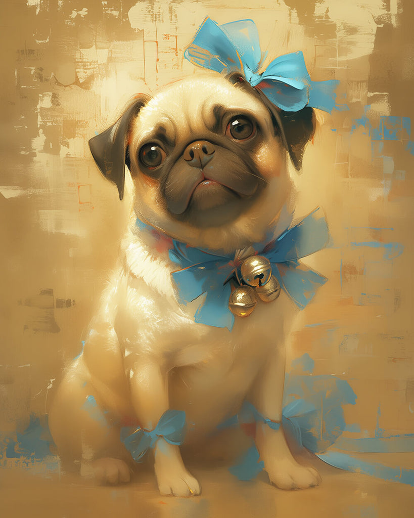 Mops mit blauen Schleifen Malen nach Zahlen