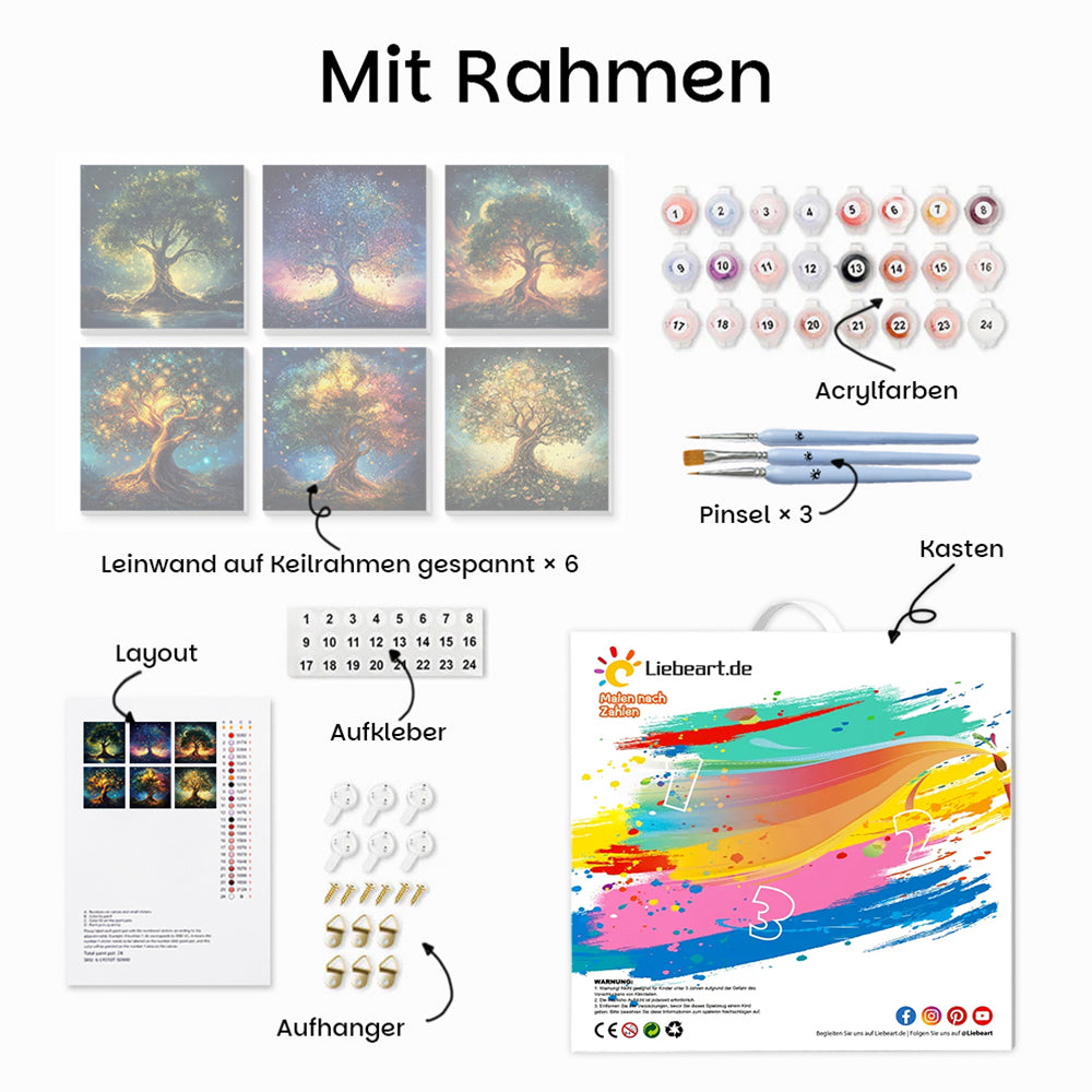 Mysteriöser leuchtender Baum 6 Stück Mini Malen nach Zahlen