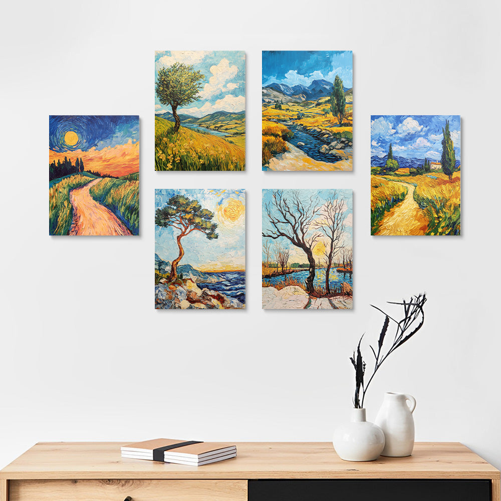 Naturlandschaft im Van-Gogh-Stil 6 Stück Mini Malen nach Zahlen