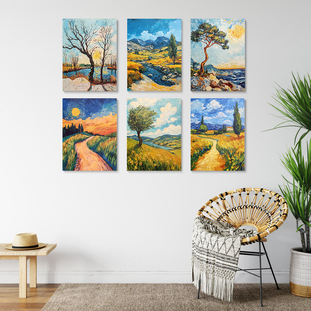 Naturlandschaft im Van-Gogh-Stil 6 Stück Mini Malen nach Zahlen