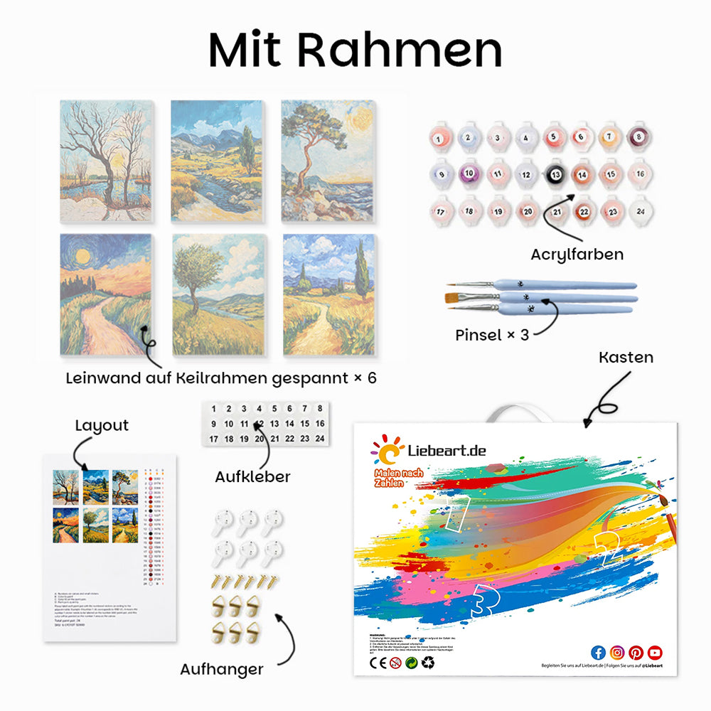 Naturlandschaft im Van-Gogh-Stil 6 Stück Mini Malen nach Zahlen