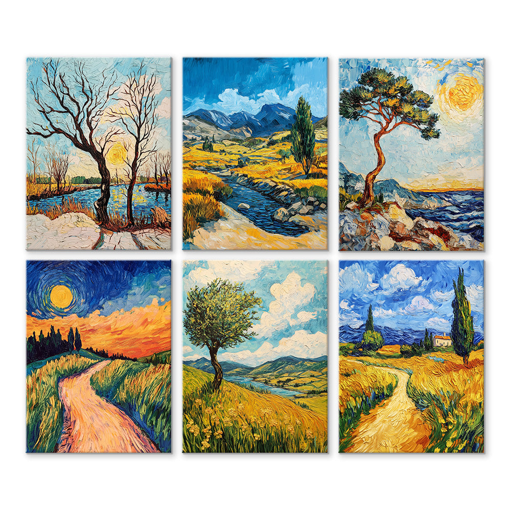 Naturlandschaft im Van-Gogh-Stil 6 Stück Mini Malen nach Zahlen