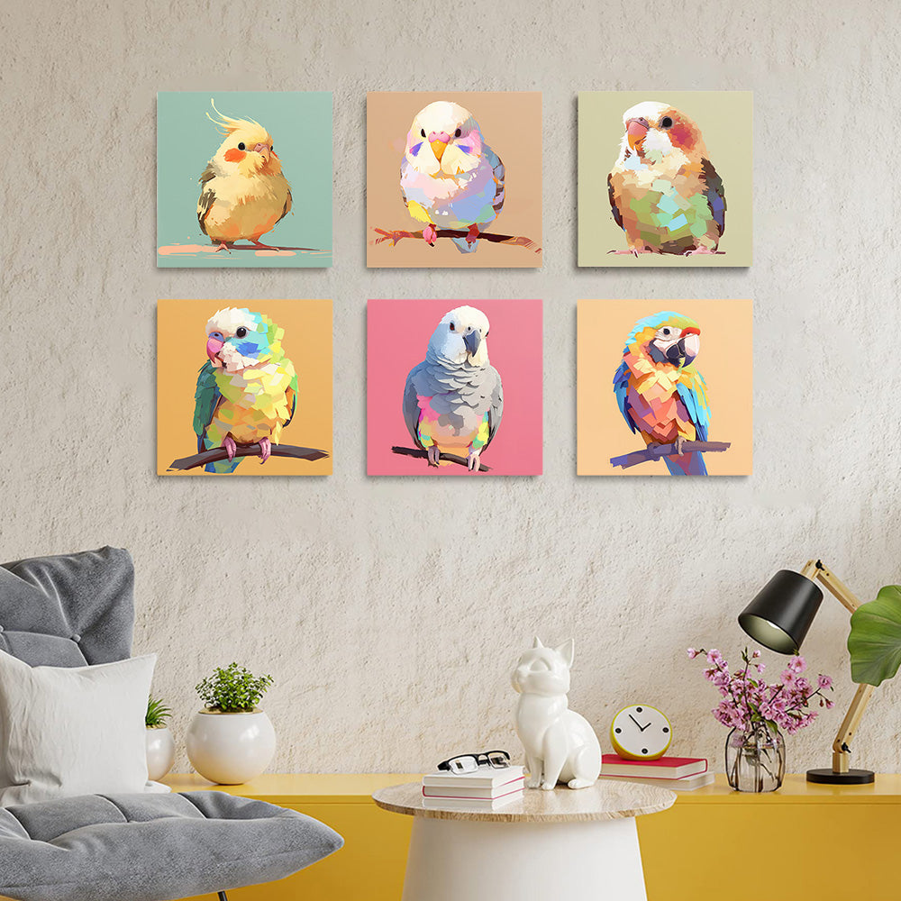 Niedliche bunte Vögel 6 Stück Mini Malen nach Zahlen