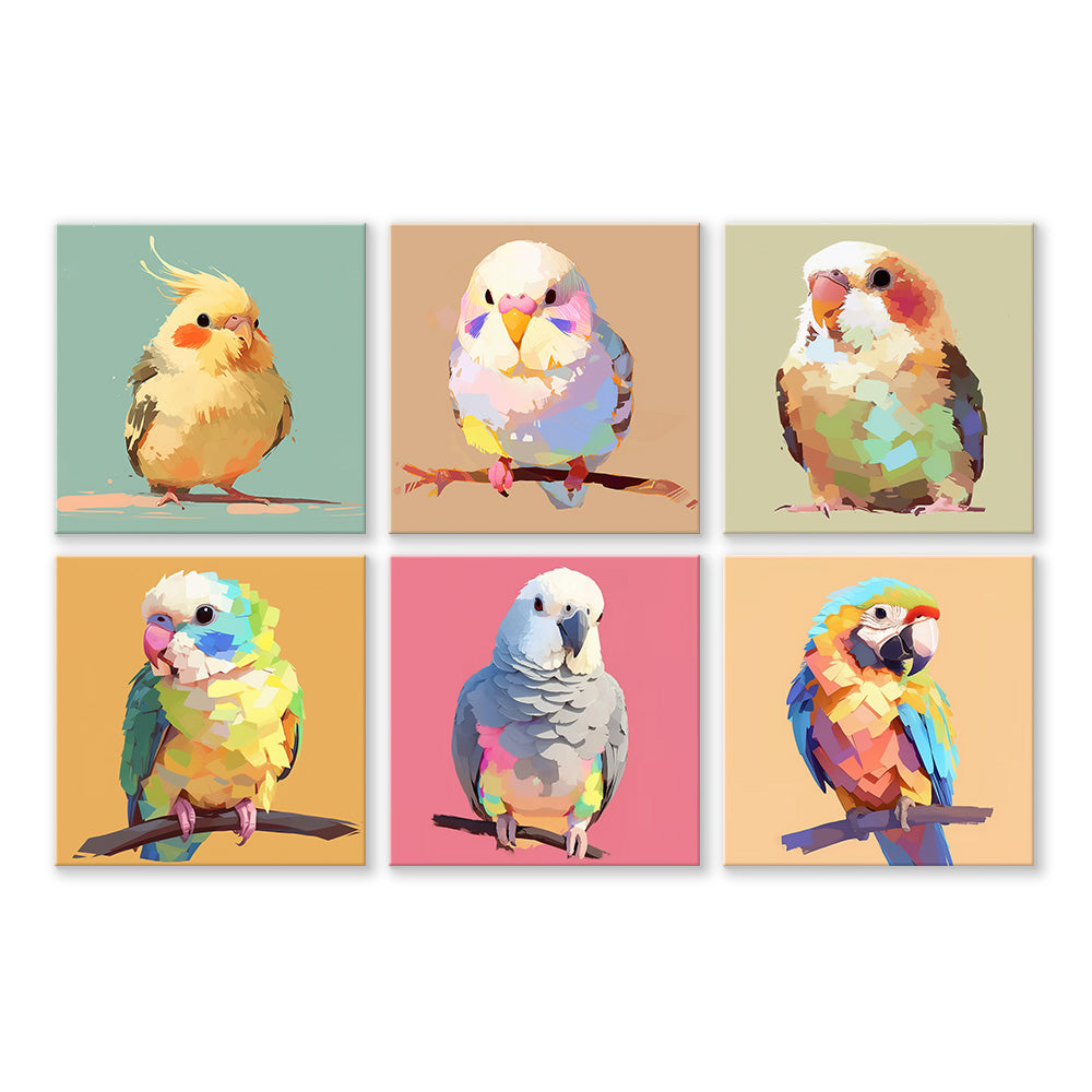 Niedliche bunte Vögel 6 Stück Mini Malen nach Zahlen