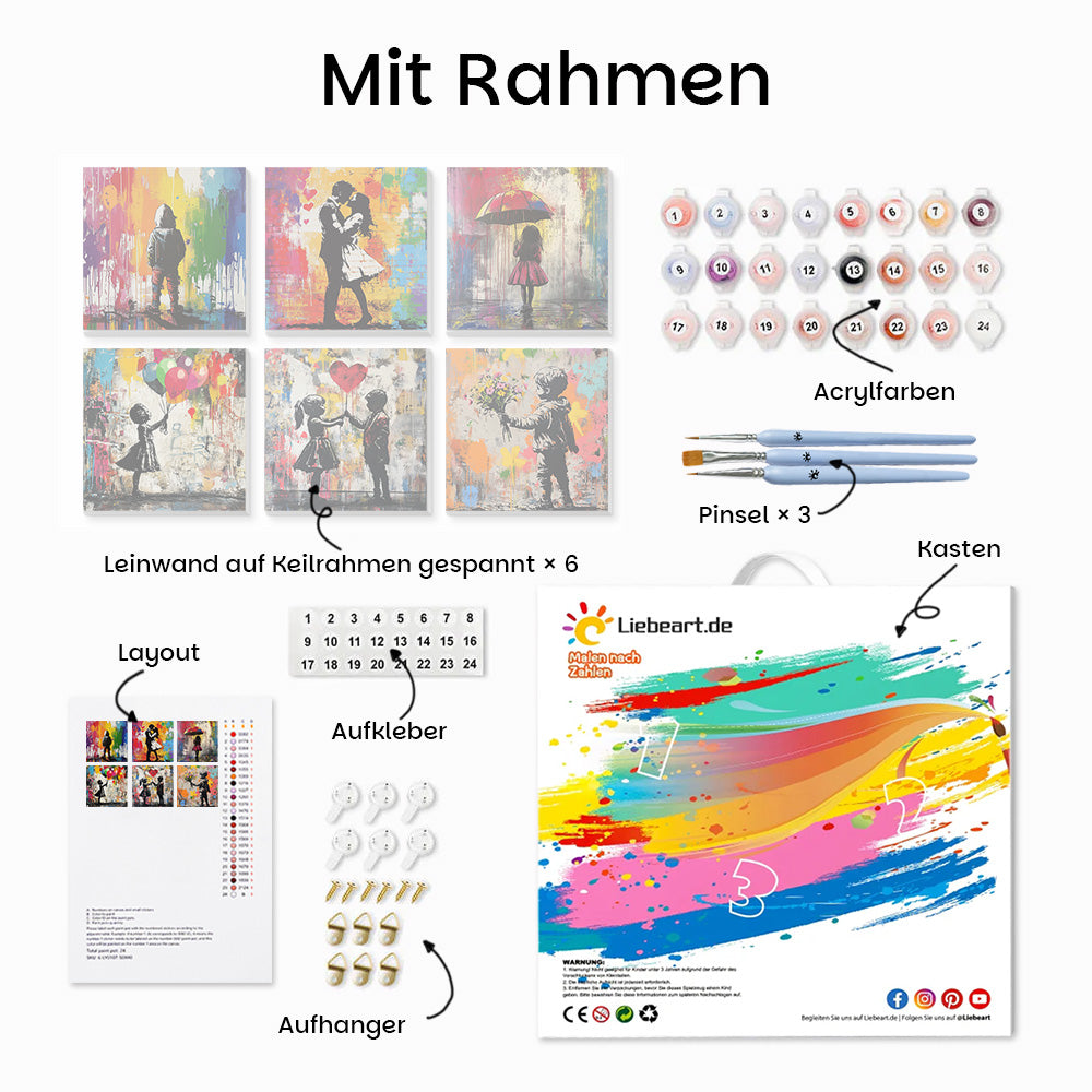 Paar und Kinder im Graffiti-Stil 6 Stück Mini Malen nach Zahlen