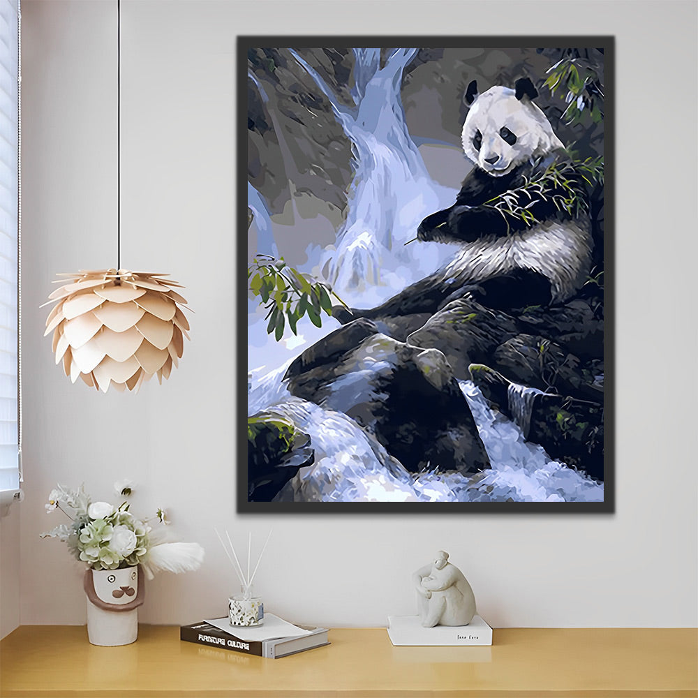 Panda am Wasserfall Malen nach Zahlen