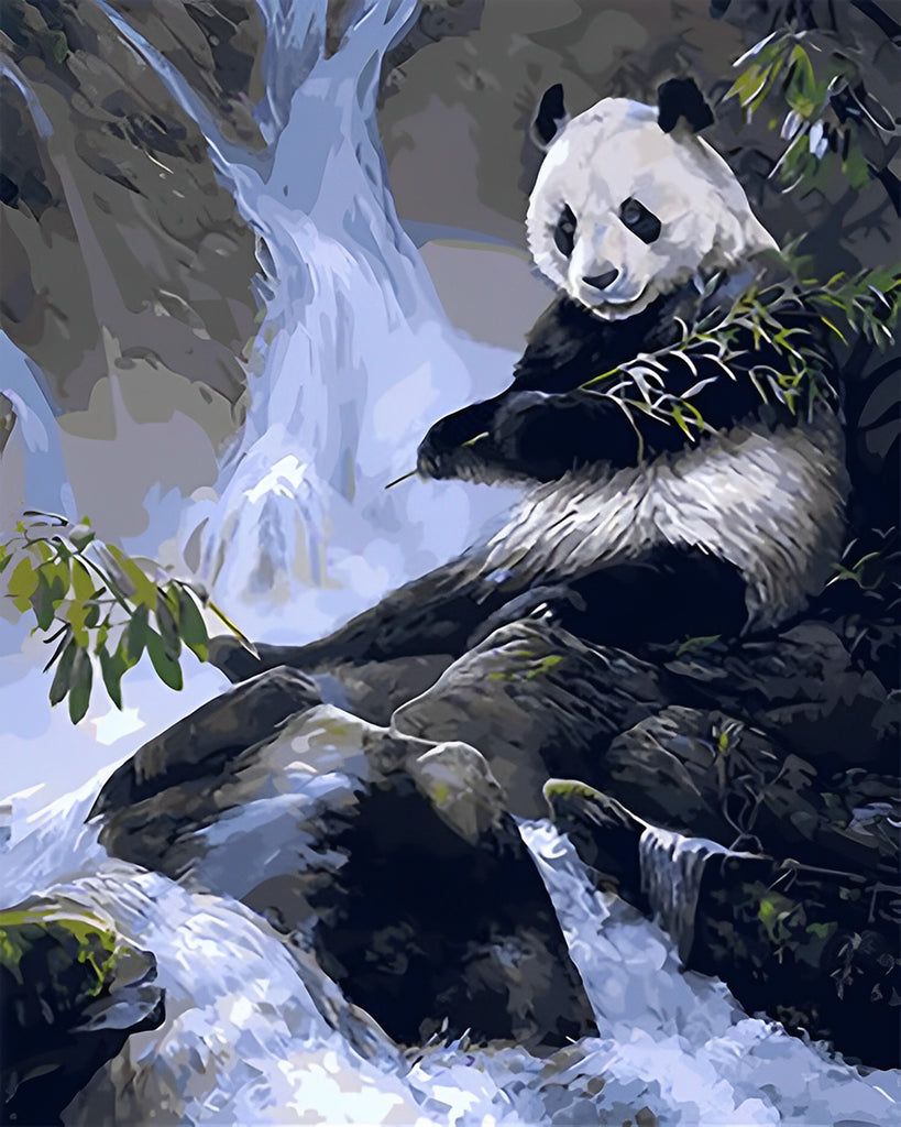 Panda am Wasserfall Malen nach Zahlen