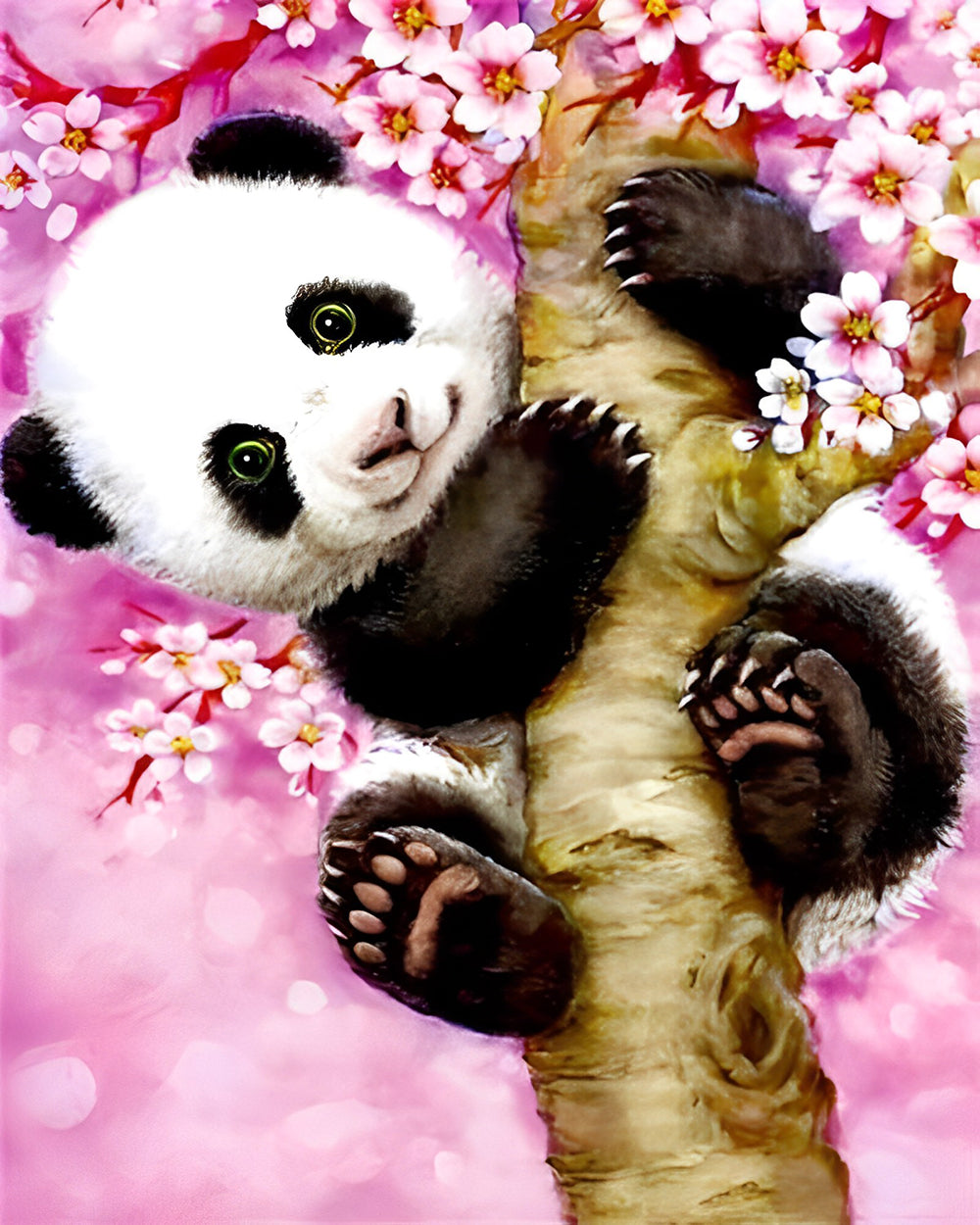 ABEUTY Malen Nach Zahlen – Panda Geäst Kirschbaum, 40x50 Cm Leinwand, Acrylfarben, 3 Pinsel, DIY Gemälde