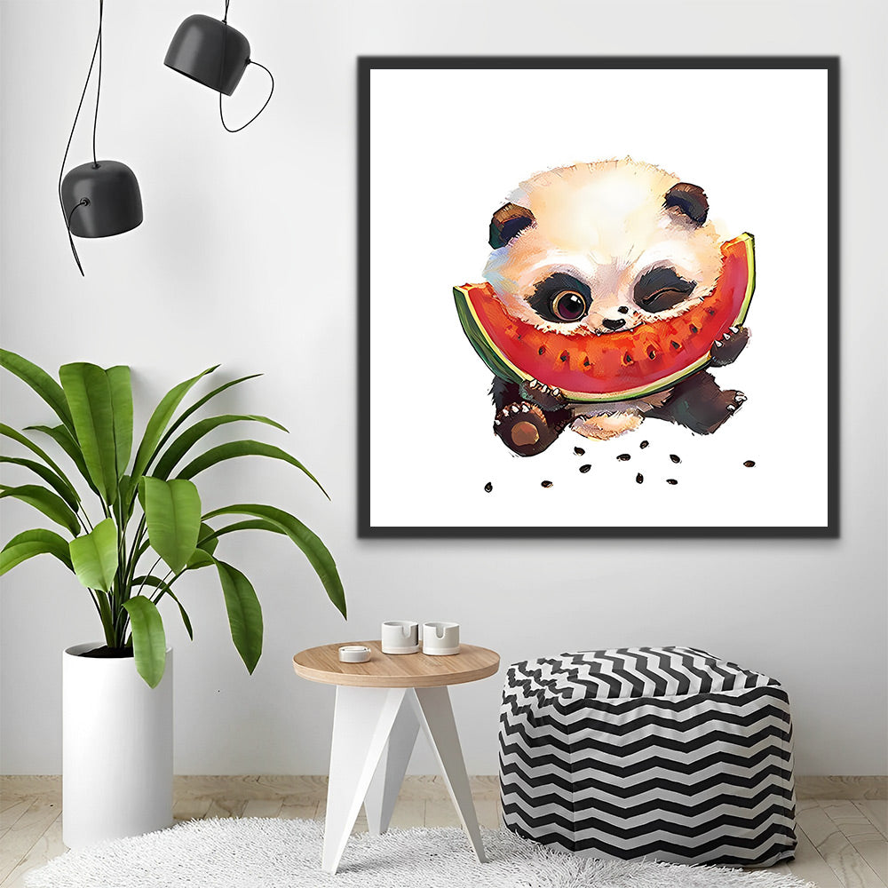 Panda-Baby mit Wassermelone Malen nach Zahlen