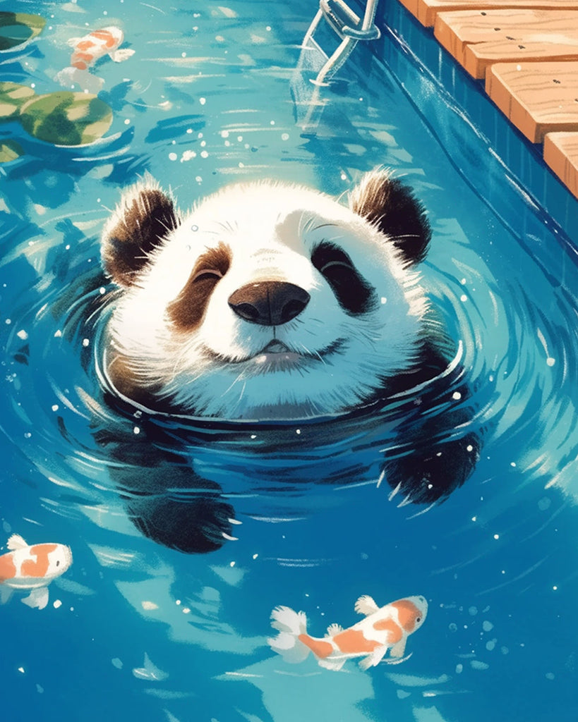 Panda im Pool Malen nach Zahlen