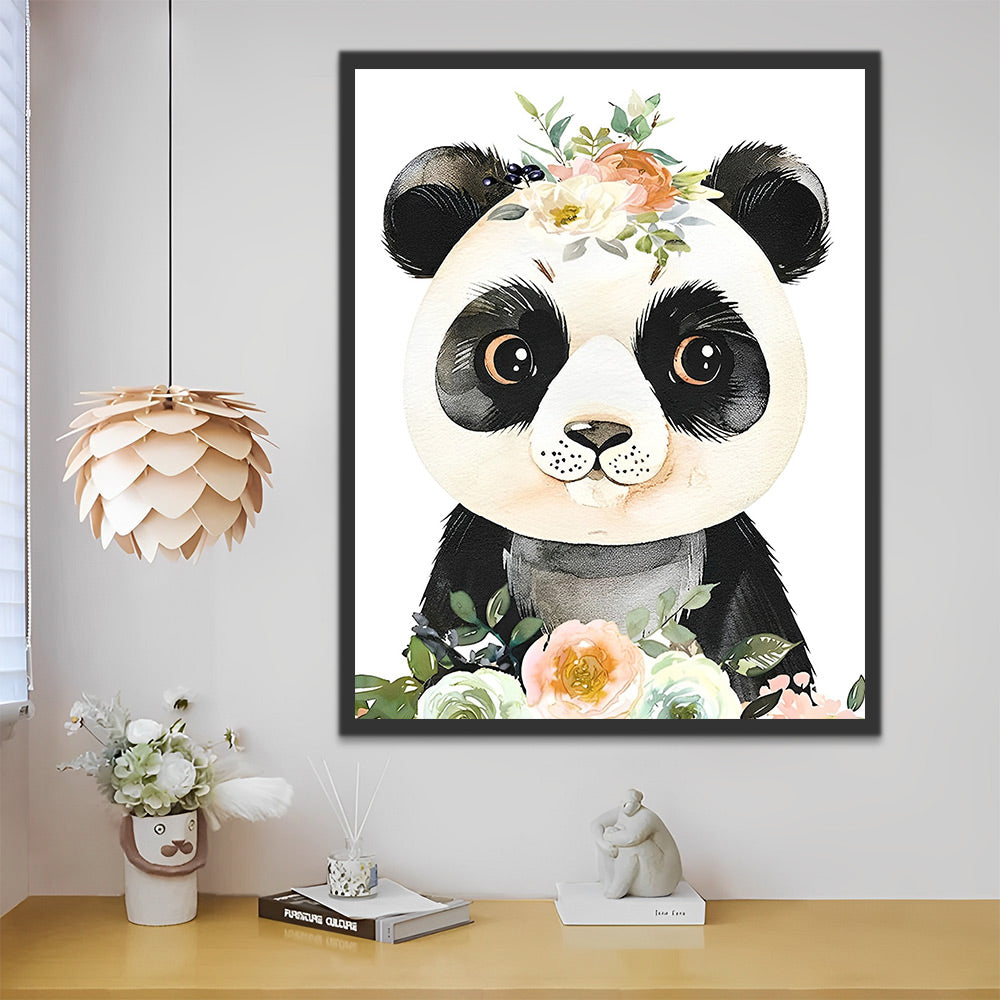 Panda mit Blumen Malen nach Zahlen