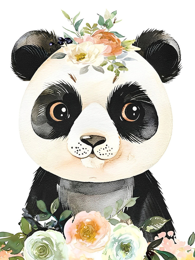 Panda mit Blumen Malen nach Zahlen