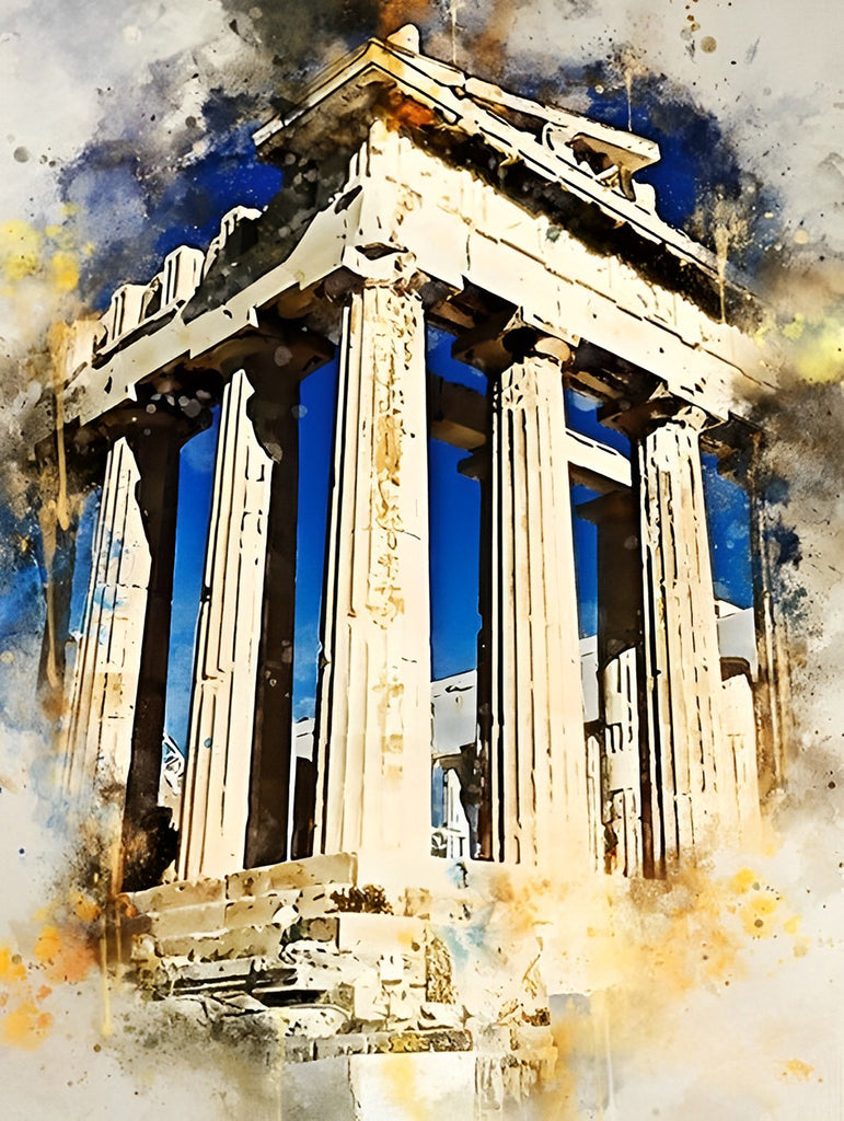 Parthenon-Tempel in Aquarell Malen nach Zahlen