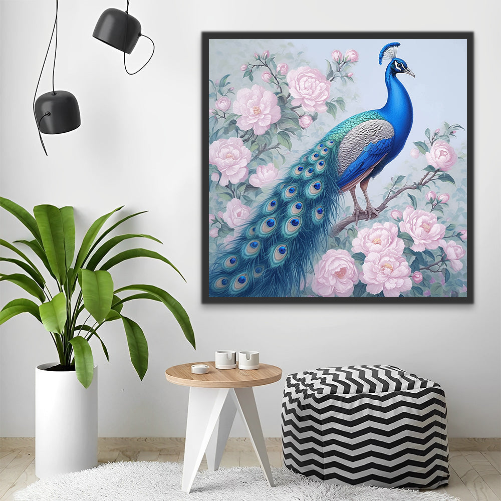 Pfau mit Rosa Blumen Malen nach Zahlen