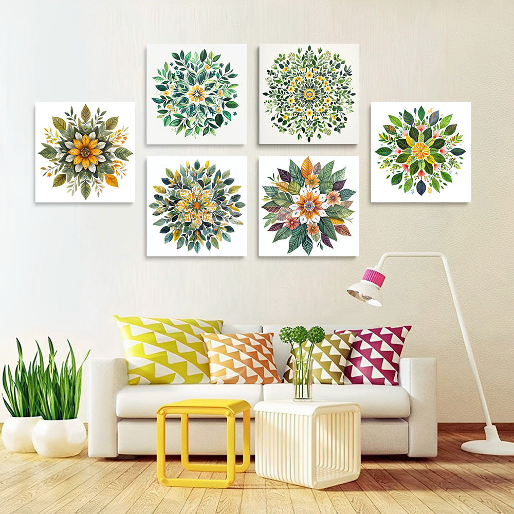 Pflanzenblätter Mandala 6 Stück Mini Malen nach Zahlen