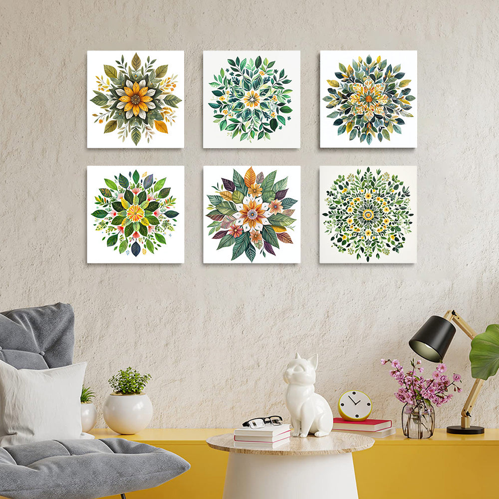 Pflanzenblätter Mandala 6 Stück Mini Malen nach Zahlen
