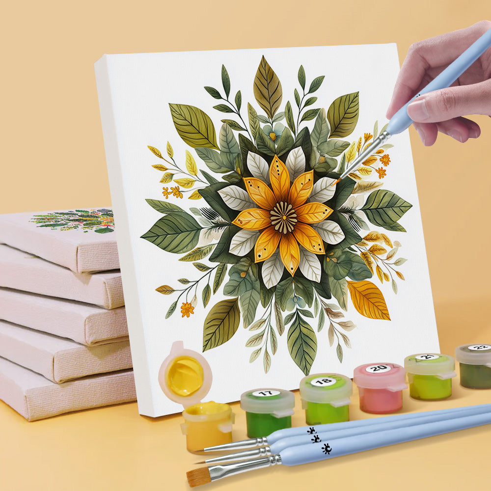 Pflanzenblätter Mandala 6 Stück Mini Malen nach Zahlen